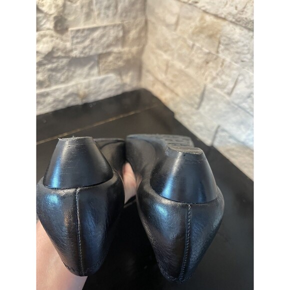 TORY BURCH-Sally- Wedge (1") Peep Toe Black Pebbled Leather Shoes Perfect! Sz 7 - Picture 7 of 8